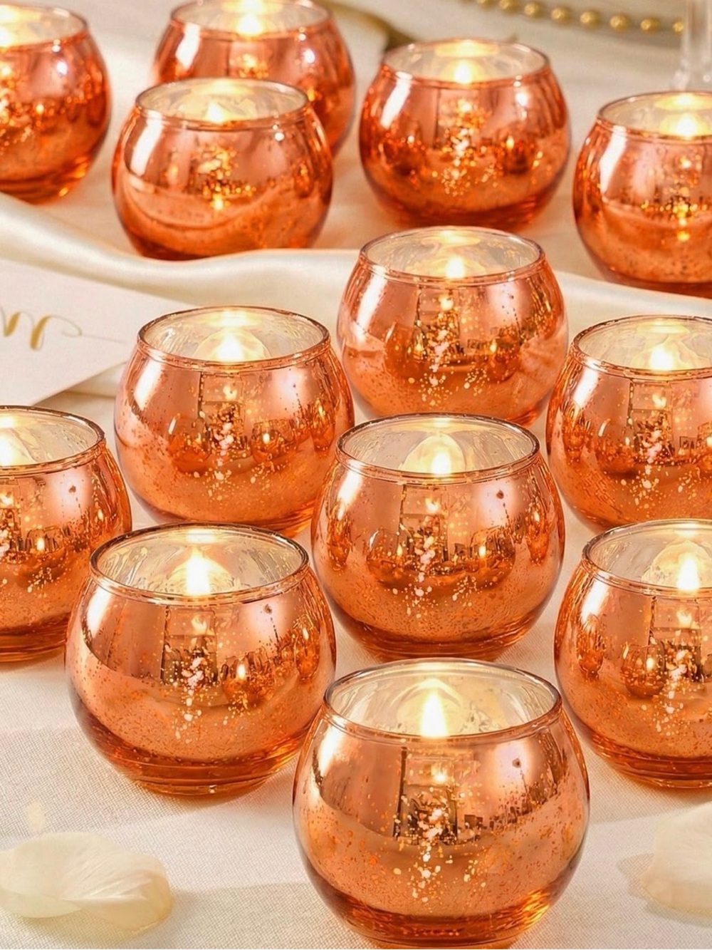 24 Elegant Copper Glass Tealight Holders - Set of Mercury Votives